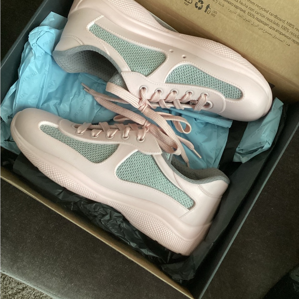 Prada Women's Pastel Pink and Silver Sneakers (soft rubber) - Picture 3 of 16